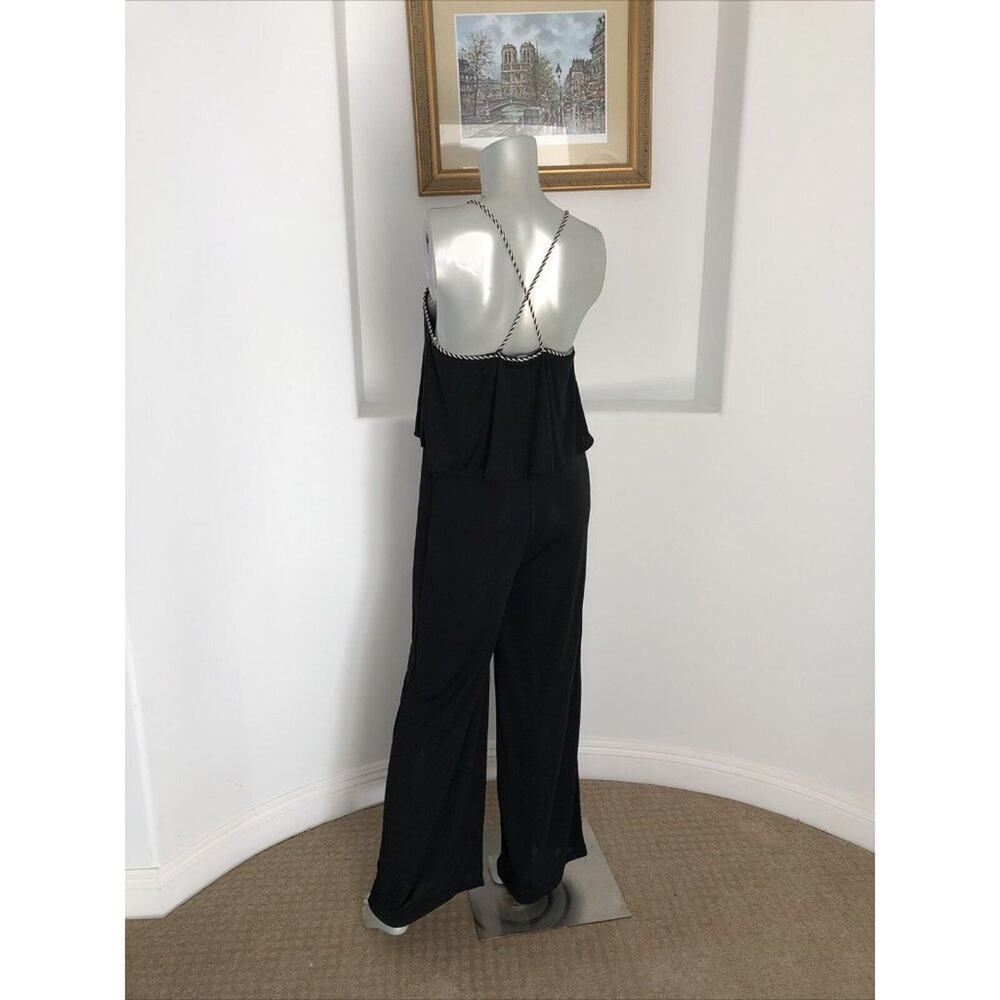 Zara Trafaluc Black Wide Leg Jumpsuit S Open Back Criss Cross Rope Straps - Picture 6 of 14